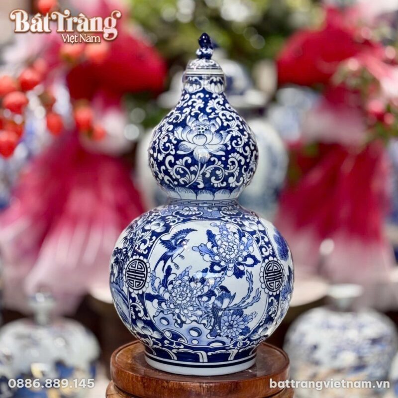 Bình hồ lô họa tiết hoa cúc