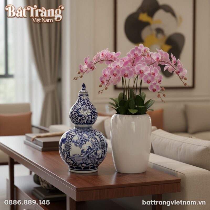 cận cảnh Bình Hồ Lô Tứ Cảnh Bát Tràng 52cm đặt ...