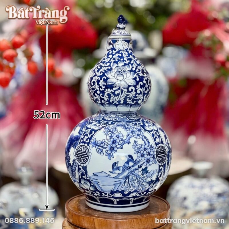 Kích thước Bình Hồ Lô Tứ Cảnh Tùng Cúc Trúc Mai Men Lam Bát Tràng BT-HL21