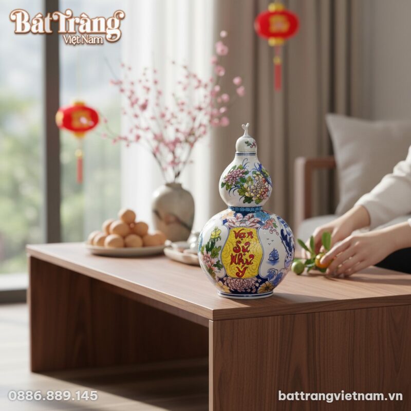 Kích thước Bình Hồ Lô Vạn Sự Như Ý Họa Tiết Công Đào - Thuận Buồm BT-HL16 Kích thước Bình Hồ Lô Vạn Sự Như Ý Họa Tiết Công Đào - Thuận Buồm BT-HL16