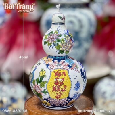 Kích thước Bình Hồ Lô Vạn Sự Như Ý Họa Tiết Công Đào - Thuận Buồm BT-HL16