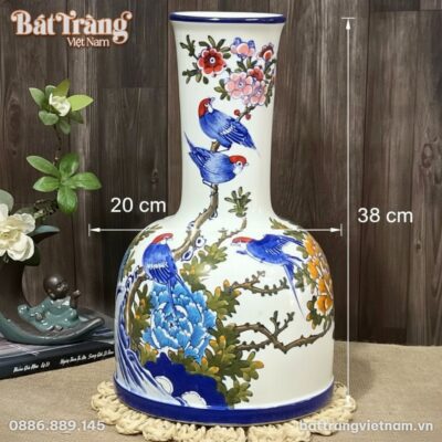 Kích thước Bình hoa dáng đầm vẽ chim hoa đa sắc men màu BT-LH49