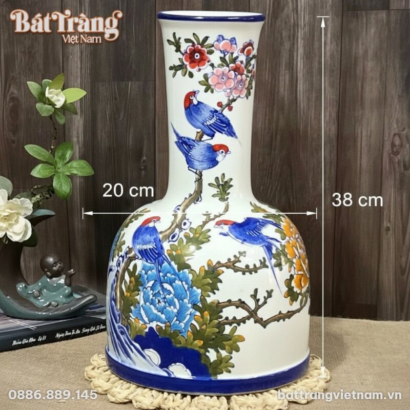 Kích thước Bình hoa dáng đầm vẽ chim hoa đa sắc men màu BT-LH49