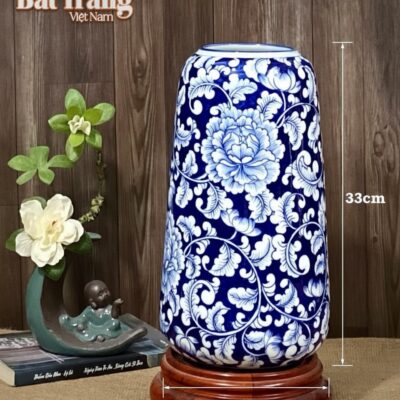 Kích thước Bình hoa dáng bom men xanh vẽ hoa mẫu đơn BT-LH38