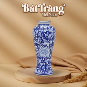 Bình hoa dáng chân đèn vẽ hoa mẫu đơn men xanh BT-LH40