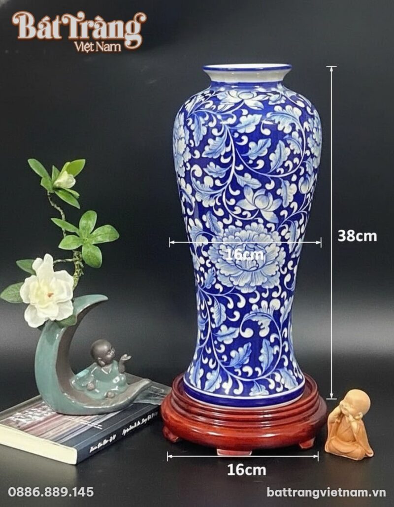 Kích thước Bình hoa dáng chân đèn vẽ hoa mẫu đơn men xanh BT-LH40 Kích thước Bình hoa dáng chân đèn vẽ hoa mẫu đơn men xanh BT-LH40