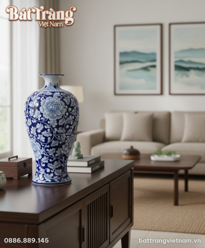 Bình hoa dáng mai bình men xanh vẽ mẫu đơn (cao... Bình hoa dáng mai bình men xanh vẽ mẫu đơn (cao...