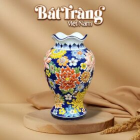 Bình hoa dáng đùi dế miệng lượn vẽ hoa mẫu đơn đa sắc BT-LH53