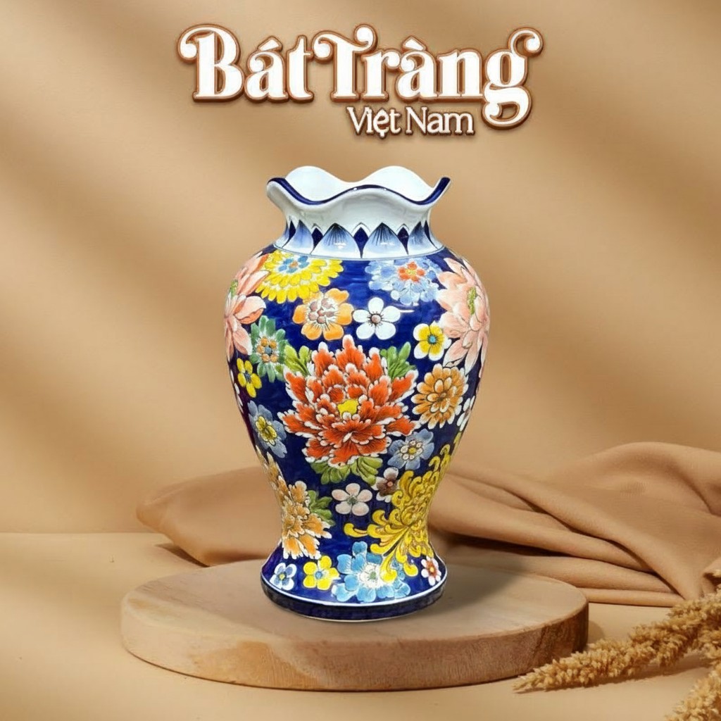 Bình hoa dáng đùi dế miệng lượn vẽ hoa mẫu đơn đa sắc BT-LH53