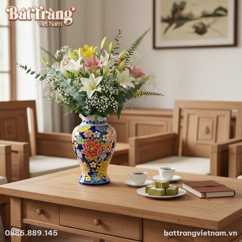 Một bình hoa gốm sứ Bát Tràng dáng đùi dế cao 3... Một bình hoa gốm sứ Bát Tràng dáng đùi dế cao 3...