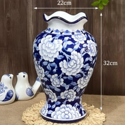 Kích thước Bình hoa dáng đùi dế miệng lượn vẽ mẫu đơn men xanh BT-LH43