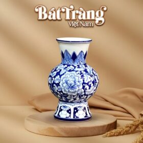 Bình hoa dáng vò men xanh vẽ hoa mẫu đơn BT-LH34