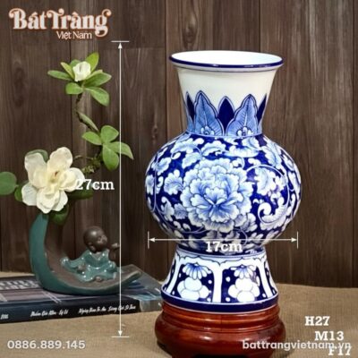 Kích thước Bình hoa dáng vò men xanh vẽ hoa mẫu đơn BT-LH34