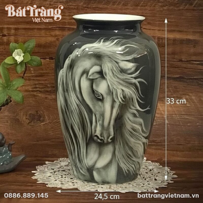 Kích thước Bình hoa dáng vò vẽ họa tiết ngựa men màu BT-LH45 Kích thước Bình hoa dáng vò vẽ họa tiết ngựa men màu BT-LH45