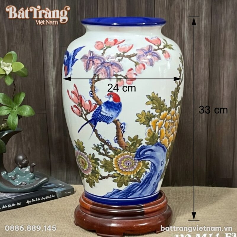 Kích thước Bình hoa vẽ chim đậu cành hoa dáng xoài men màu BT-LH50 Kích thước Bình hoa vẽ chim đậu cành hoa dáng xoài men màu BT-LH50