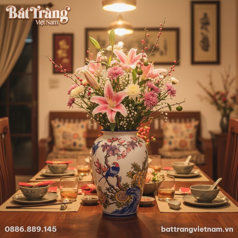 Cảnh cận bình hoa gốm Bát Tràng 33cm x 24cm (kh... Cảnh cận bình hoa gốm Bát Tràng 33cm x 24cm (kh...