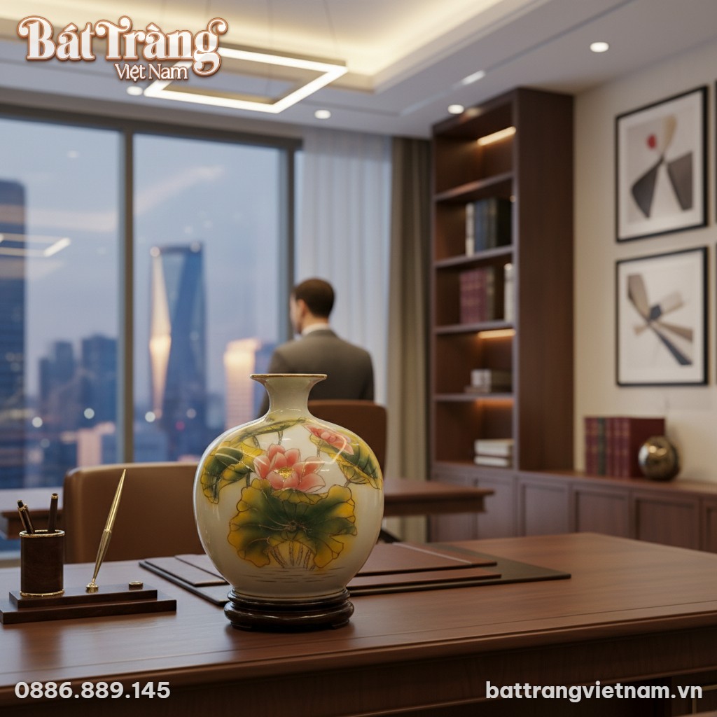 Bình Hút Lộc Liên Hoa Cát Tường cao 30cm với đế...