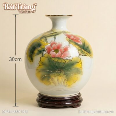 Kích thước Bình Hút Lộc Liên Hoa Cát Tường Vẽ Vàng Cao 30cm BT-BHL84