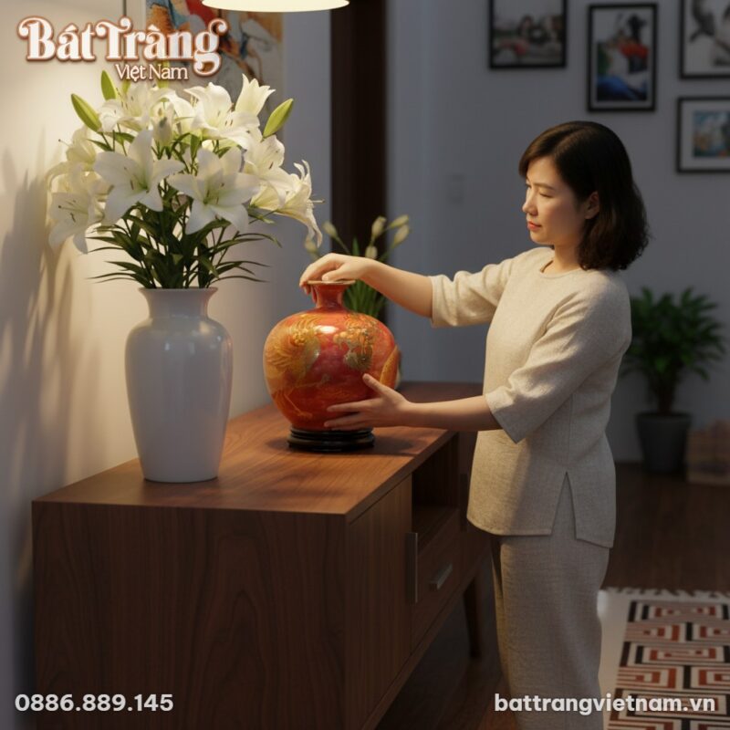 cận cảnh 1 người phụ nữ Việt Nam trang phục ở n...