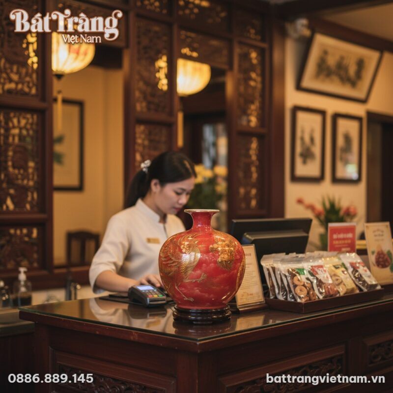 cận cảnh Bình Hút Lộc Long Phụng 30cm vẽ vàng 2...