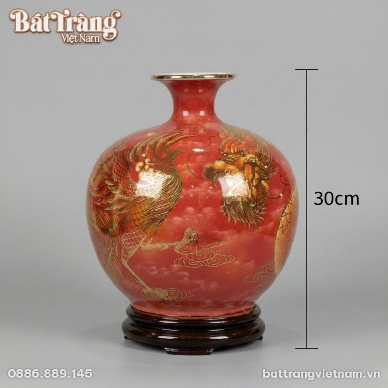 Kích thước Bình Hút Lộc Long Phục Sum Vầy Vẽ Vàng 24K BT-BHL89