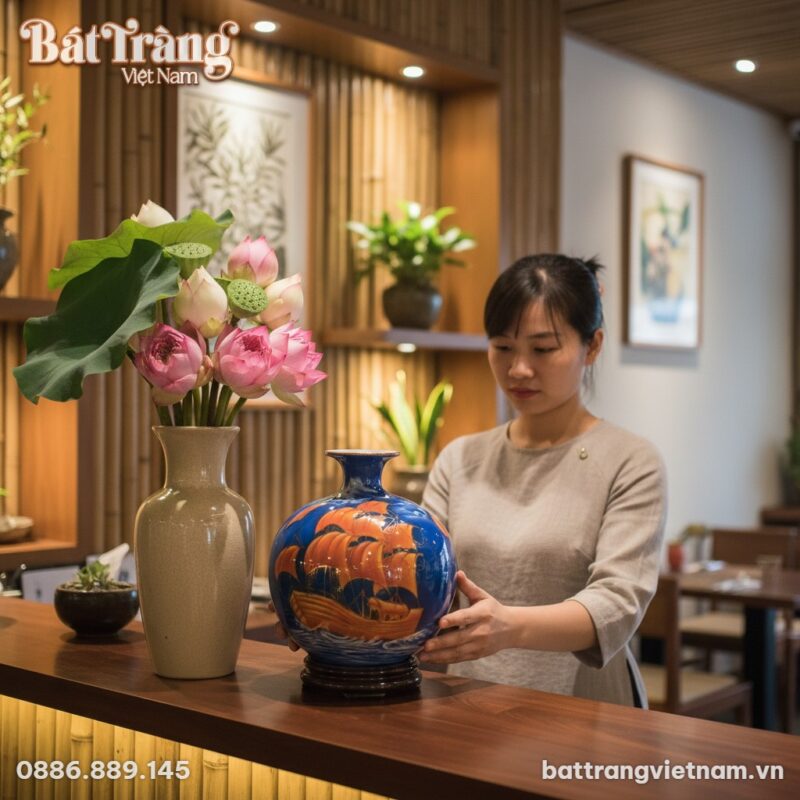 Một người phụ nữ Việt Nam thanh lịch đang đặt B... Một người phụ nữ Việt Nam thanh lịch đang đặt B...