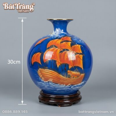 Kích thước Bình Hút Lộc Men Xanh Thuận Buồm Xuôi Gió Vẽ Vàng Kim BT-BHL87