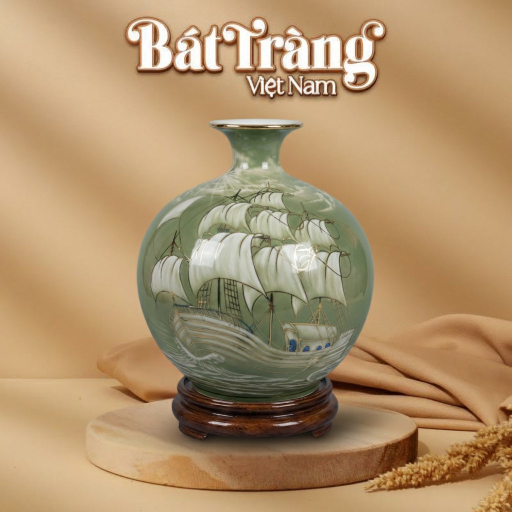 Bình Hút Lộc Thuận Buồm Xuôi Gió Vẽ Vàng Kim Cao 30cm BT-BHL85