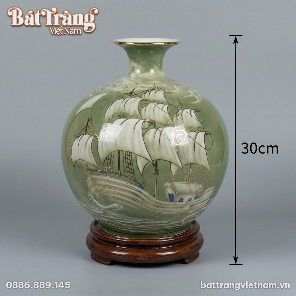 Kích thước Bình Hút Lộc Thuận Buồm Xuôi Gió Vẽ Vàng Kim Cao 30cm BT-BHL85