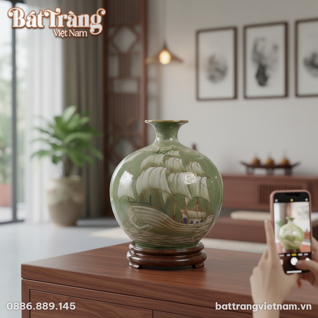 Góc nhìn cận cảnh bình hút lộc Bát Tràng cao 30...