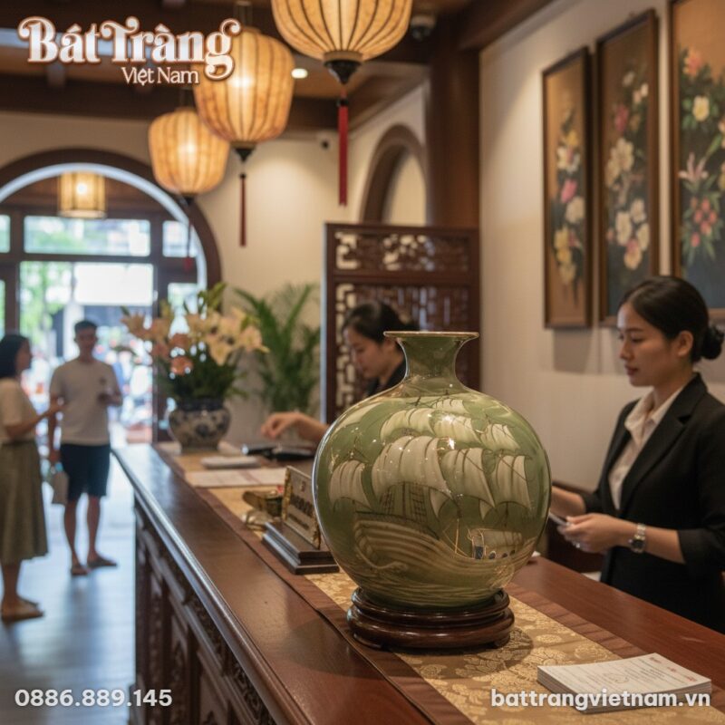 Cận cảnh bình hút lộc gốm Bát Tràng 30cm đặt tr... Cận cảnh bình hút lộc gốm Bát Tràng 30cm đặt tr...