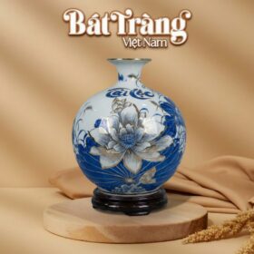 Bình Hút Tài Lộc Hoa Sen Tài Lộc Men Lam Vẽ Vàng BT-BHL92