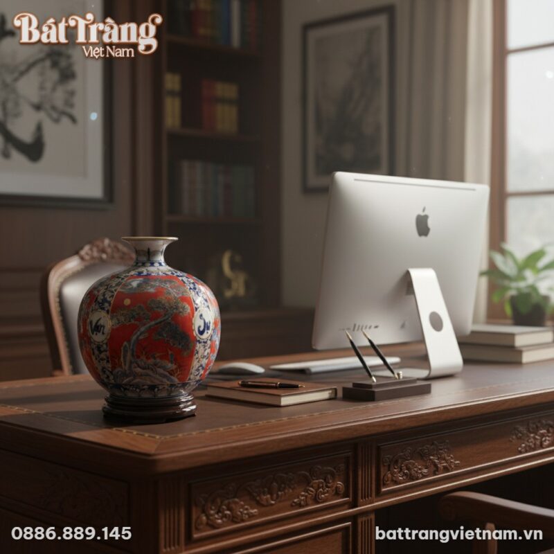 Bình hút tài lộc Bát Tràng cao 30cm với họa tiế... Bình hút tài lộc Bát Tràng cao 30cm với họa tiế...