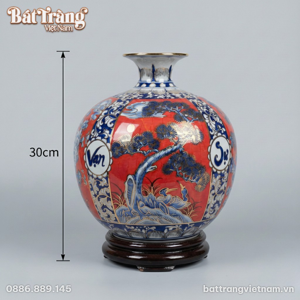 Kích thước Bình Hút Tài Lộc Tứ Cảnh Bốn Mùa Vẽ Vàng 24K BT-BHL88