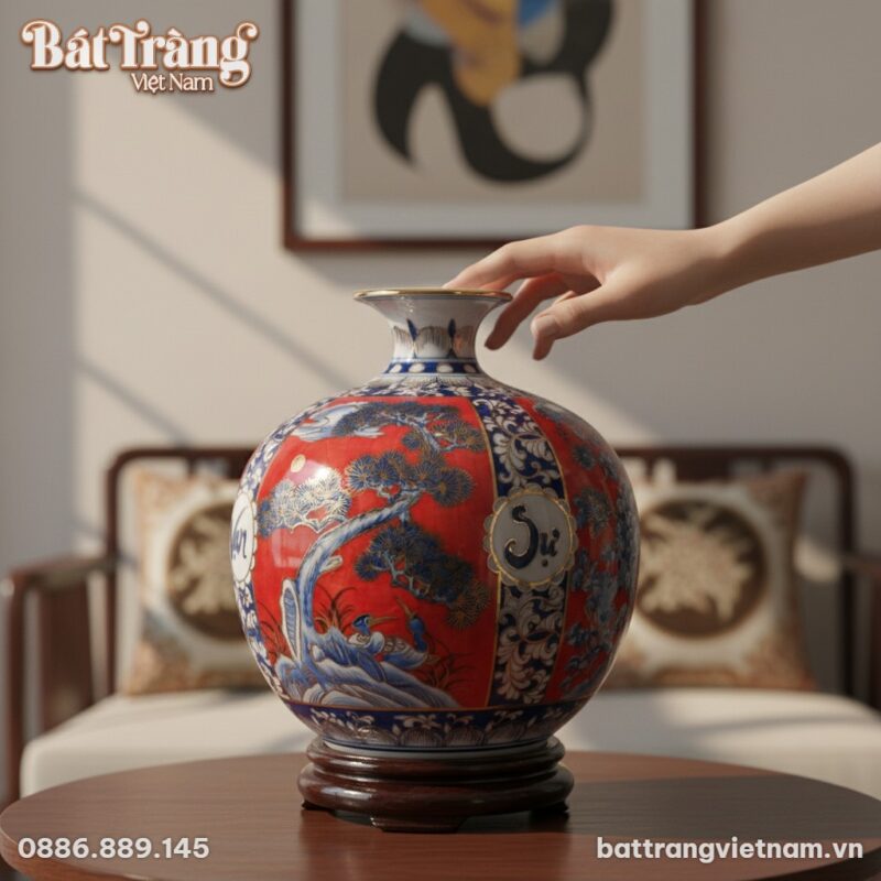 Cận cảnh bình hút tài lộc Bát Tràng cao 30cm, t... Cận cảnh bình hút tài lộc Bát Tràng cao 30cm, t...