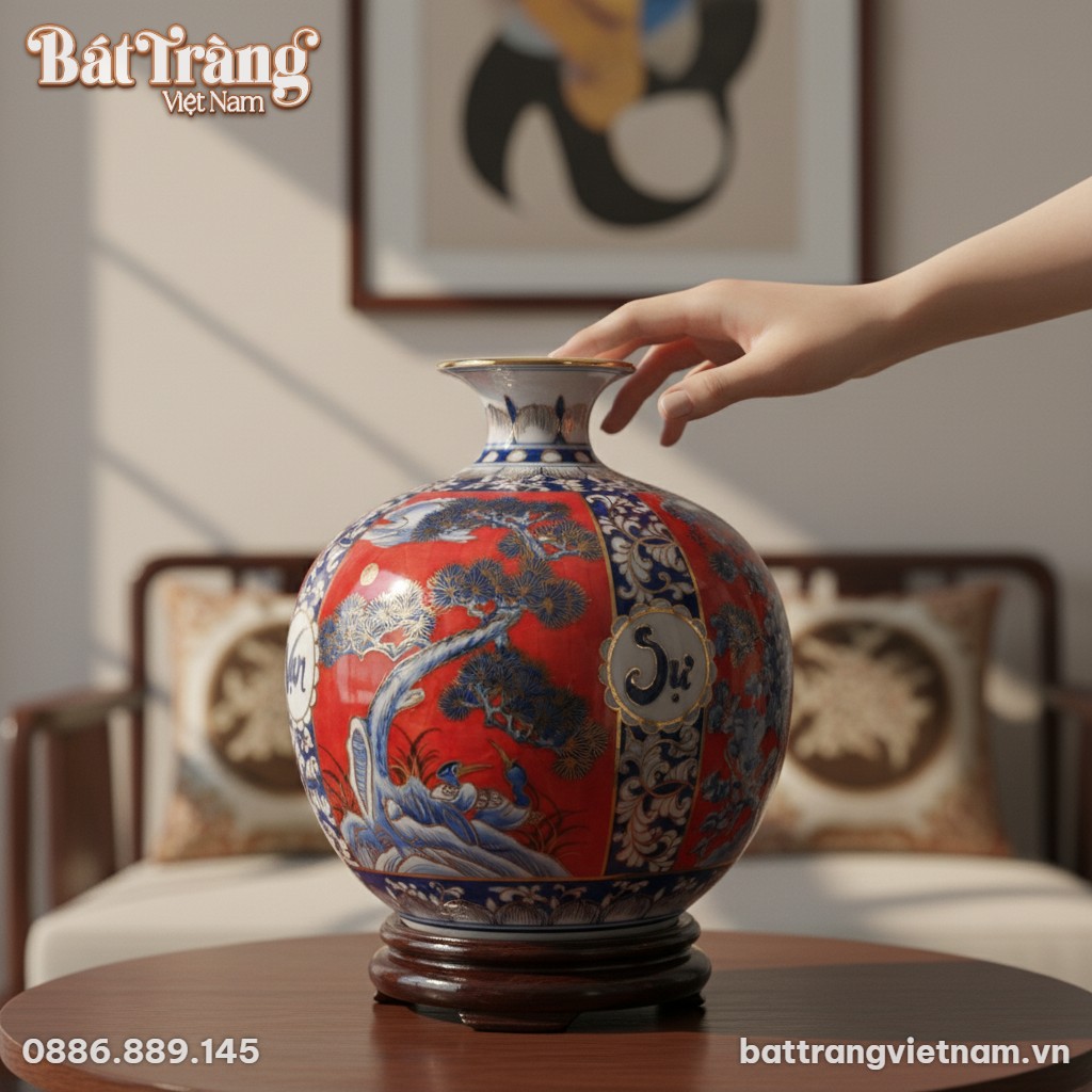 Cận cảnh bình hút tài lộc Bát Tràng cao 30cm, t...