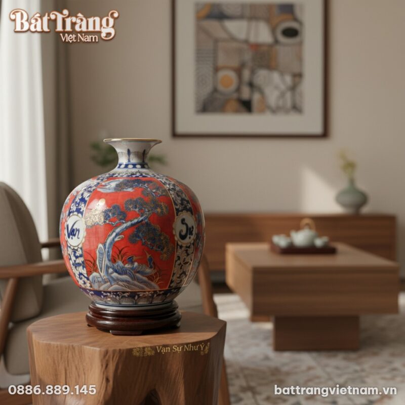 Bình hút tài lộc Bát Tràng cao 30cm, với dòng c... Bình hút tài lộc Bát Tràng cao 30cm, với dòng c...