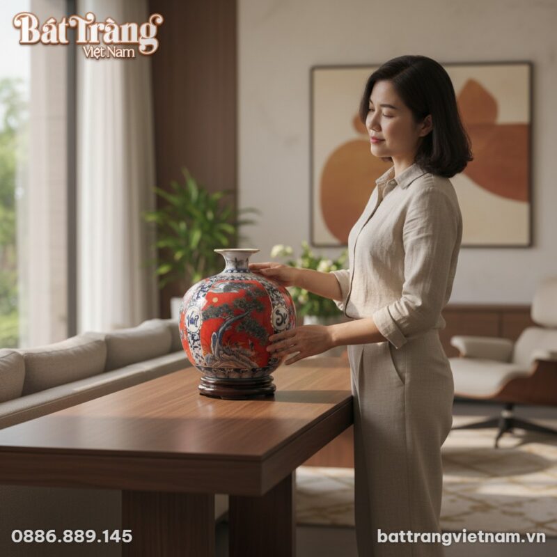 cận cảnh Bình hút tài lộc Bát Tràng cao 30cm vớ... cận cảnh Bình hút tài lộc Bát Tràng cao 30cm vớ...