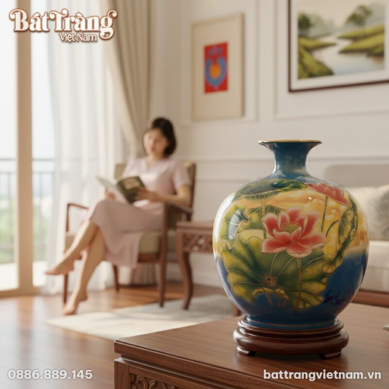 Bình Hút Tài Lộc 30cm đặt trên bàn trà gỗ thấp ... Bình Hút Tài Lộc 30cm đặt trên bàn trà gỗ thấp ...