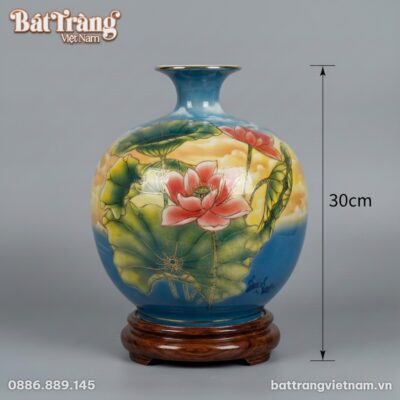 Kích thước Bình Hút Tài Lộc Vẽ Vàng Liên Hoa Cát Tường Cao 30cm BT-BHL86