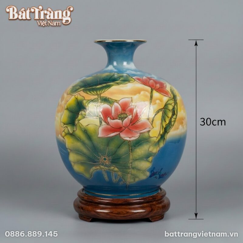 Kích thước Bình Hút Tài Lộc Vẽ Vàng Liên Hoa Cát Tường Cao 30cm BT-BHL86 Kích thước Bình Hút Tài Lộc Vẽ Vàng Liên Hoa Cát Tường Cao 30cm BT-BHL86