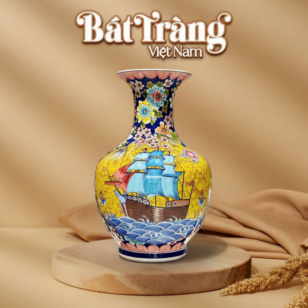 Bình Tỏi Bát Tràng Vẽ Thuyền Buồm - Chim Công Rực Rỡ BT-TB05