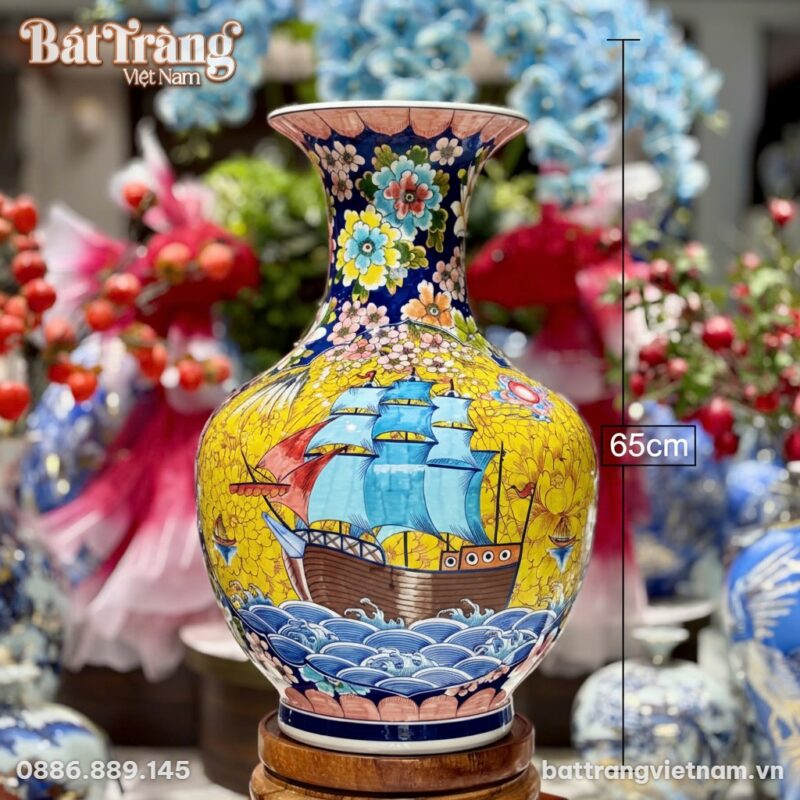 Kích thước Bình Tỏi Bát Tràng Vẽ Thuyền Buồm - Chim Công Rực Rỡ BT-TB05 Kích thước Bình Tỏi Bát Tràng Vẽ Thuyền Buồm - Chim Công Rực Rỡ BT-TB05