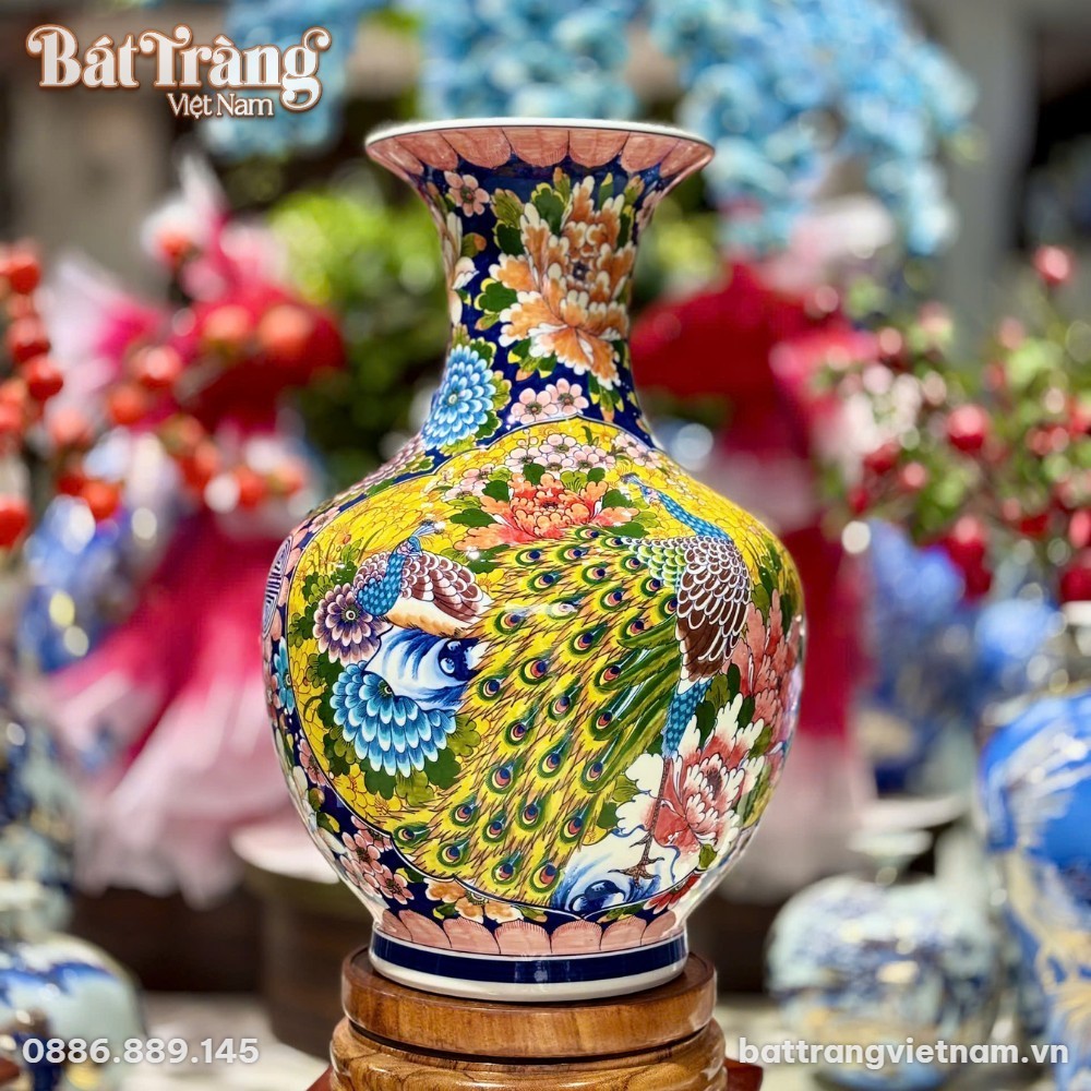 Tỏi bình họa tiết chim công