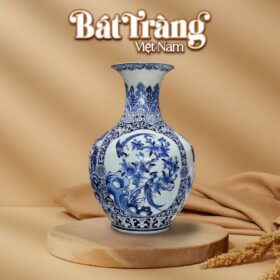 Bình Tỏi Cổ Loe Tứ Cảnh Tùng Cúc Trúc Mai Men Lam Bát Tràng BT-TB09