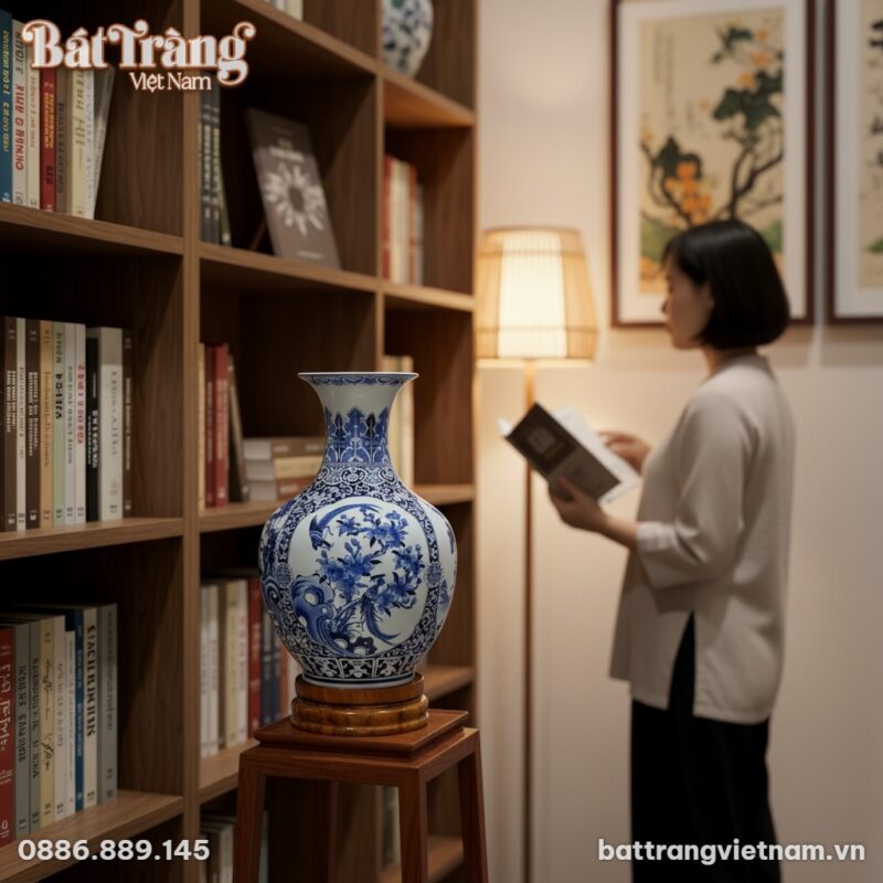 Cận cảnh bình gốm Bát Tràng dáng tỏi cao 65cm v...