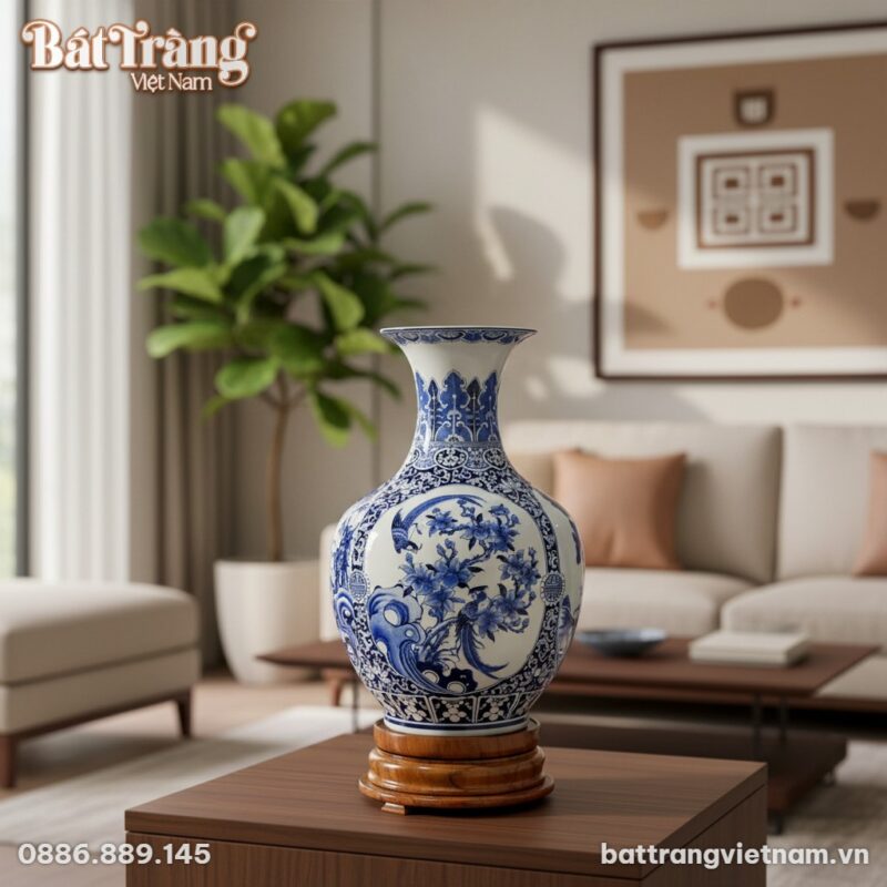 Bình gốm Bát Tràng dáng tỏi cao 65cm với họa ti...