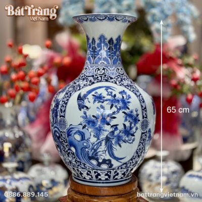 Kích thước Bình Tỏi Cổ Loe Tứ Cảnh Tùng Cúc Trúc Mai Men Lam Bát Tràng BT-TB09