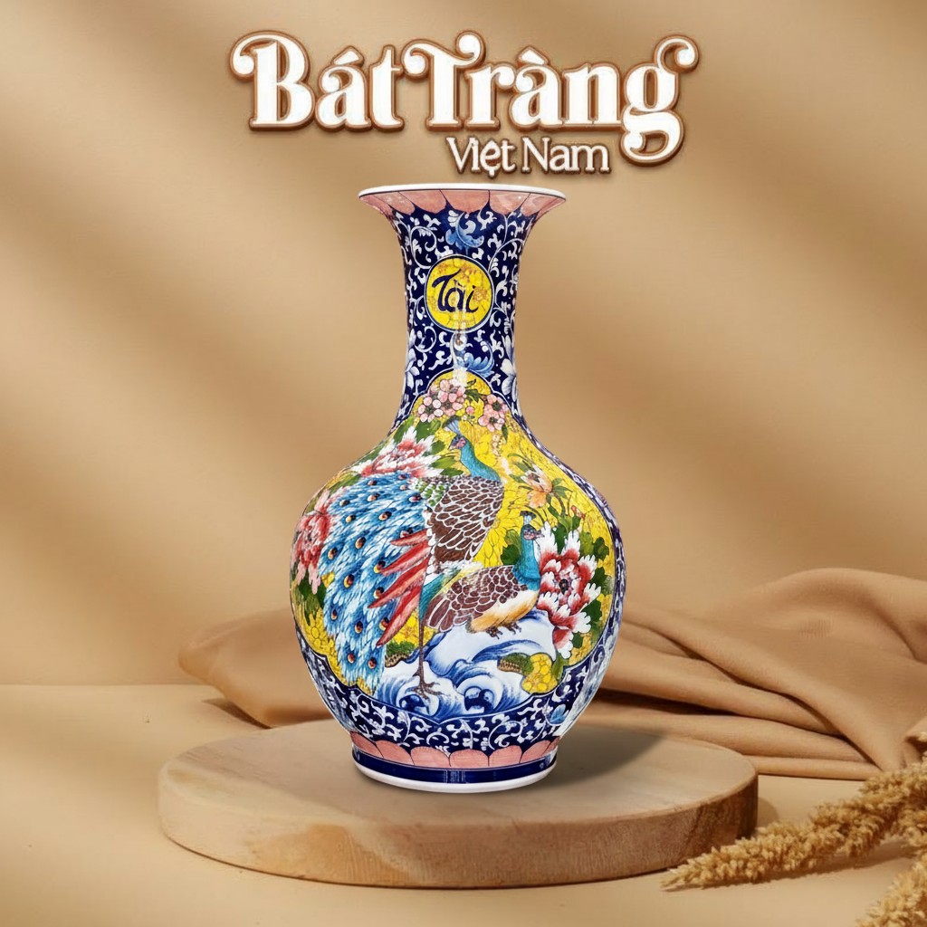 Bình Tỏi Loe Vẽ Tay Họa Tiết Công Đào - Thuận Buồm BT-TB04