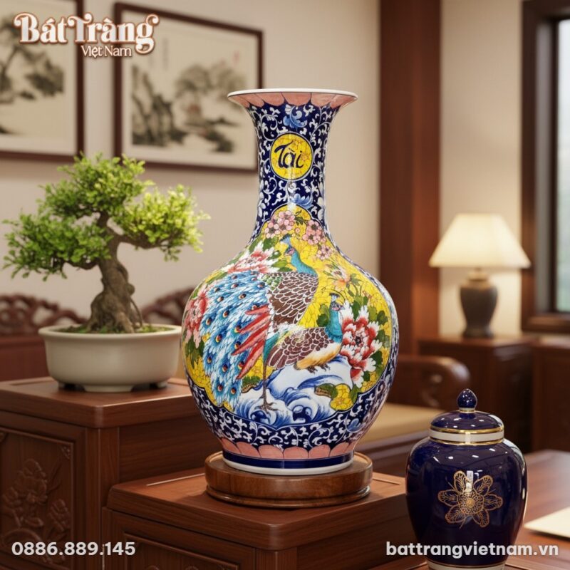 Bình Tỏi Loe gốm sứ Bát Tràng cao 65cm với họa ... Bình Tỏi Loe gốm sứ Bát Tràng cao 65cm với họa ...